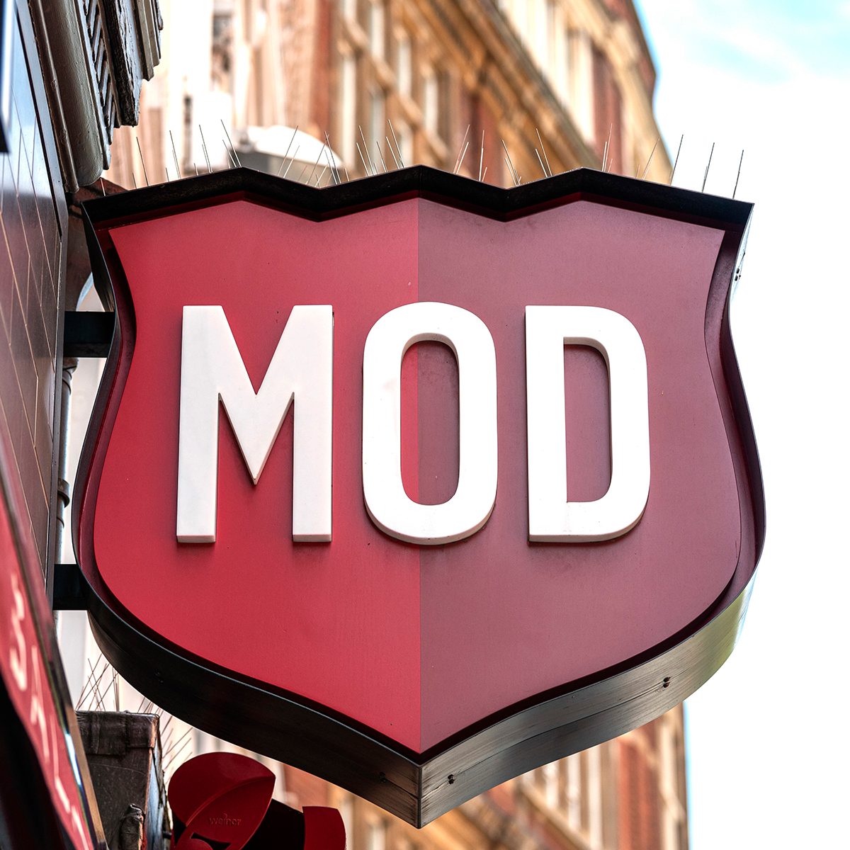 MOD Pizza logo on their restaurant in Leicester Square